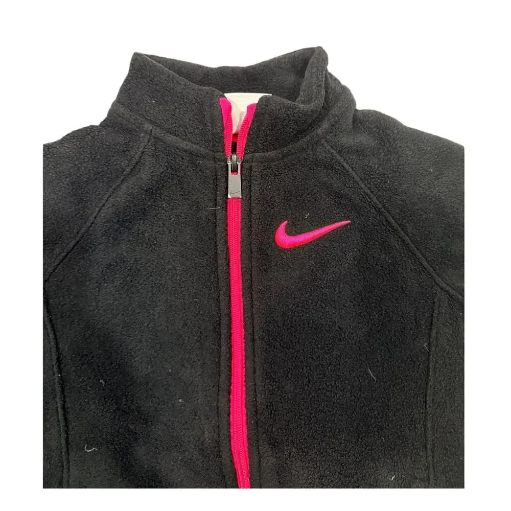 Nike Toddler Girl 4T Full Zip Fleece Jacket Black Hot Pink Hooded
